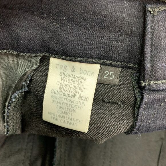 Rag & Bone Pop Jegging Women 25 Midnight Denim Lamb Leather Panel Stretch Skinny - Picture 9 of 13